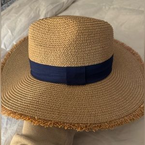 ✨New✨ Straw Paper Wide Brim Hat with Navy Ribbon